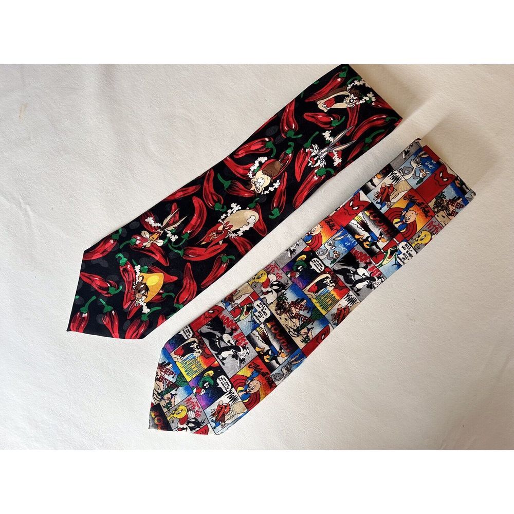 Vintage‎ 1990s Looney Tunes Mania Mens Ties. Lot Of Two With Multiple Characters